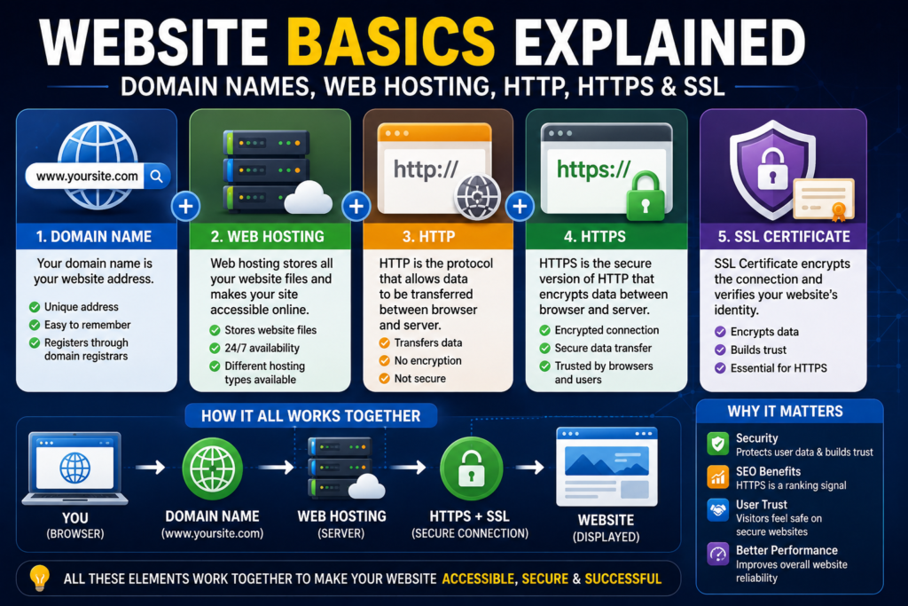 Website basics domain, hosting, security